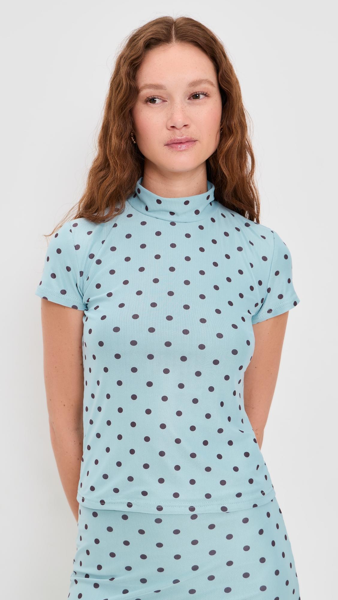 polka dot mesh high neck top