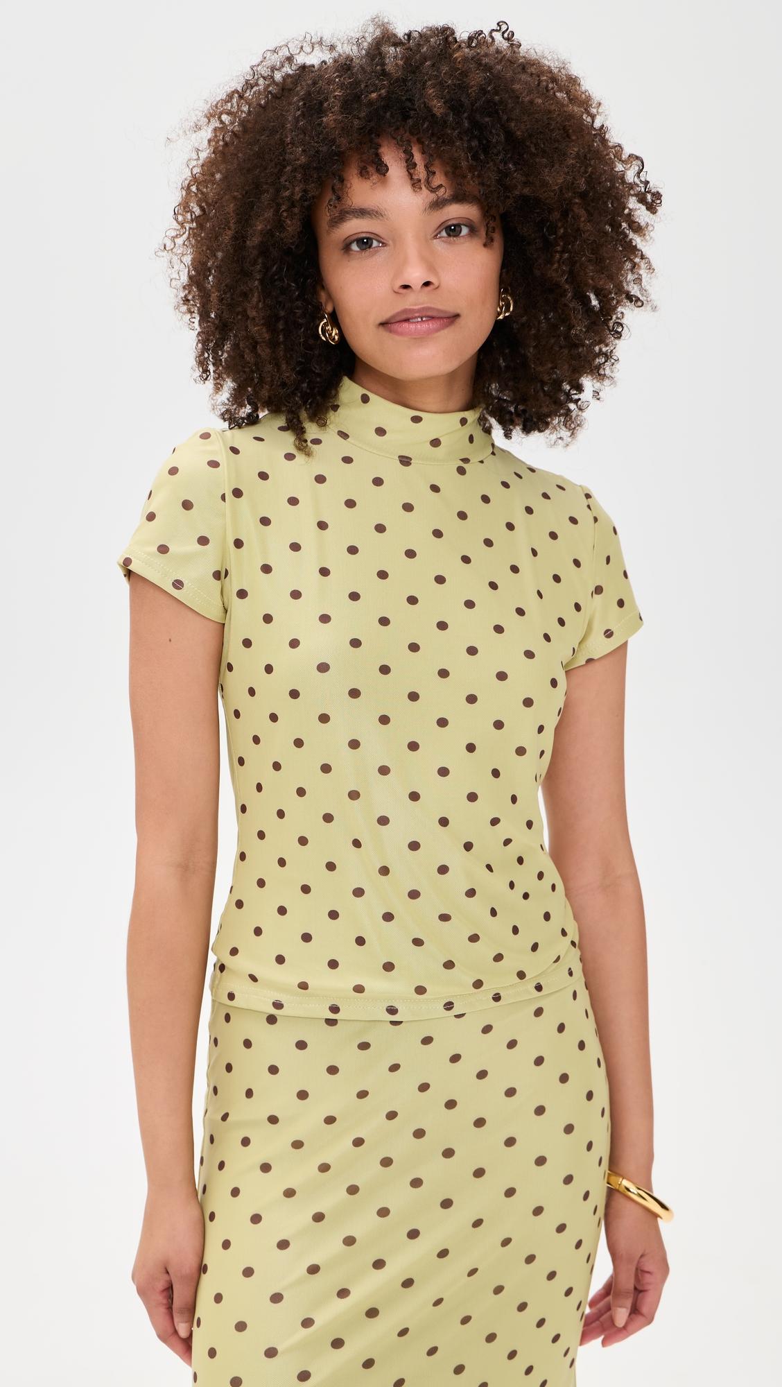 polka dot mesh high neck top