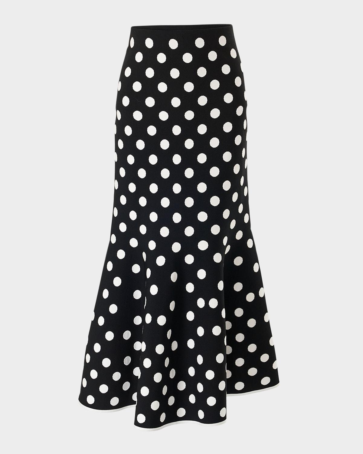 polka-dot midi trumpet skirt