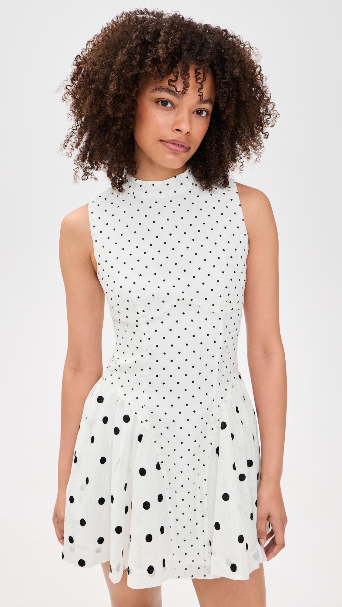 polka-dot mix gathered hip mini dress