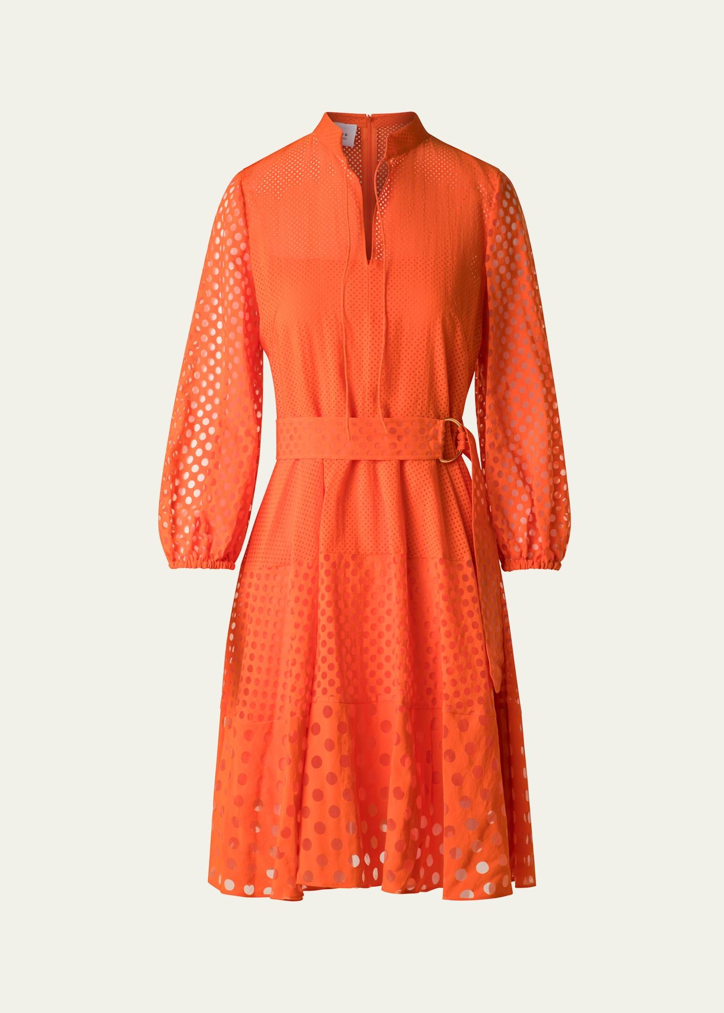 polka dot organzino belted shirt dress