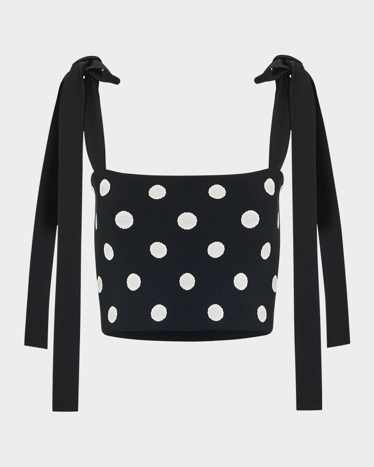 polka-dot ribbon tie crop tube top