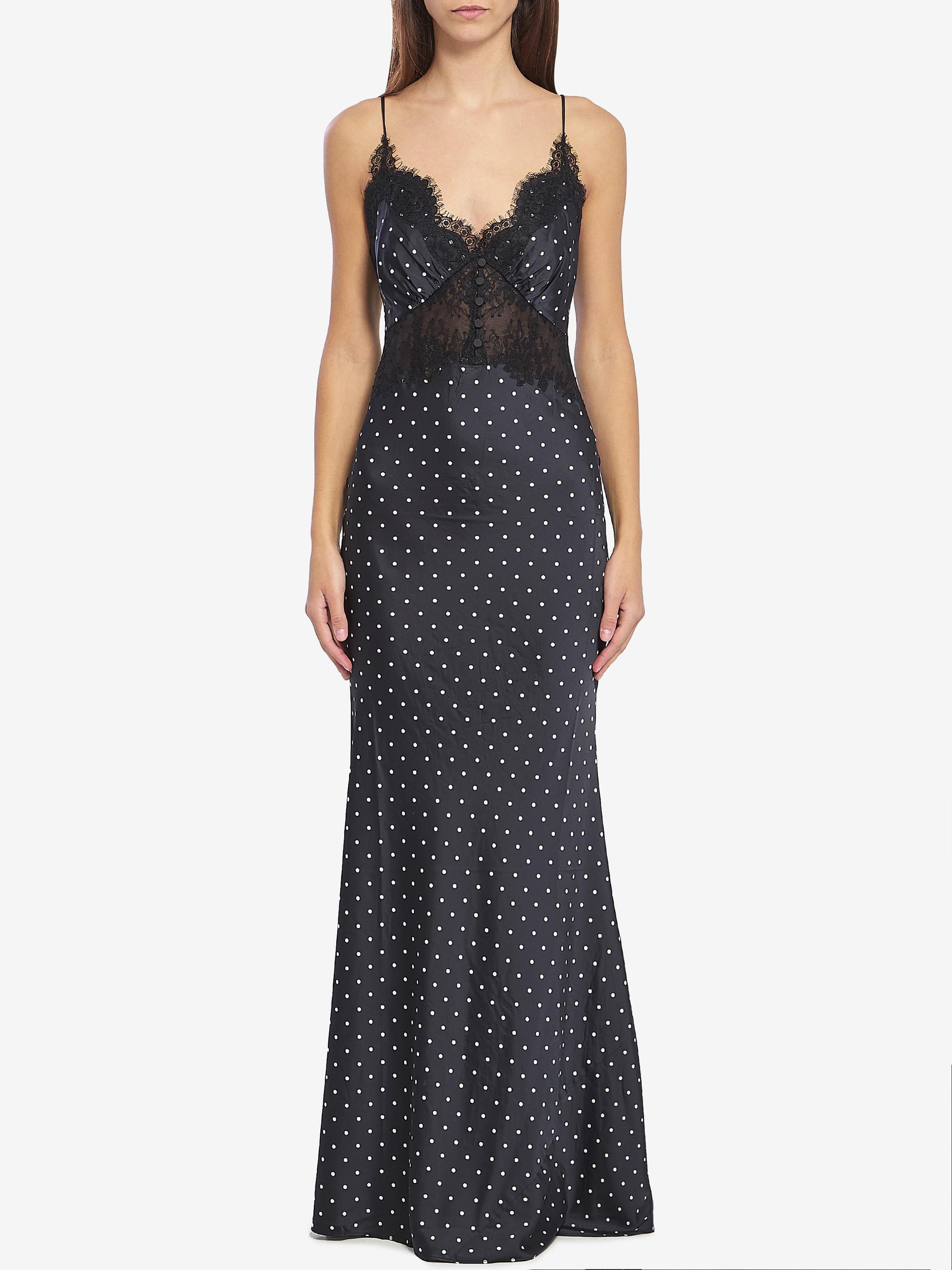 polka dot satin lace maxi dress