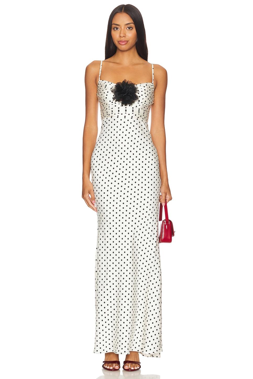 polka dot satin maxi dress