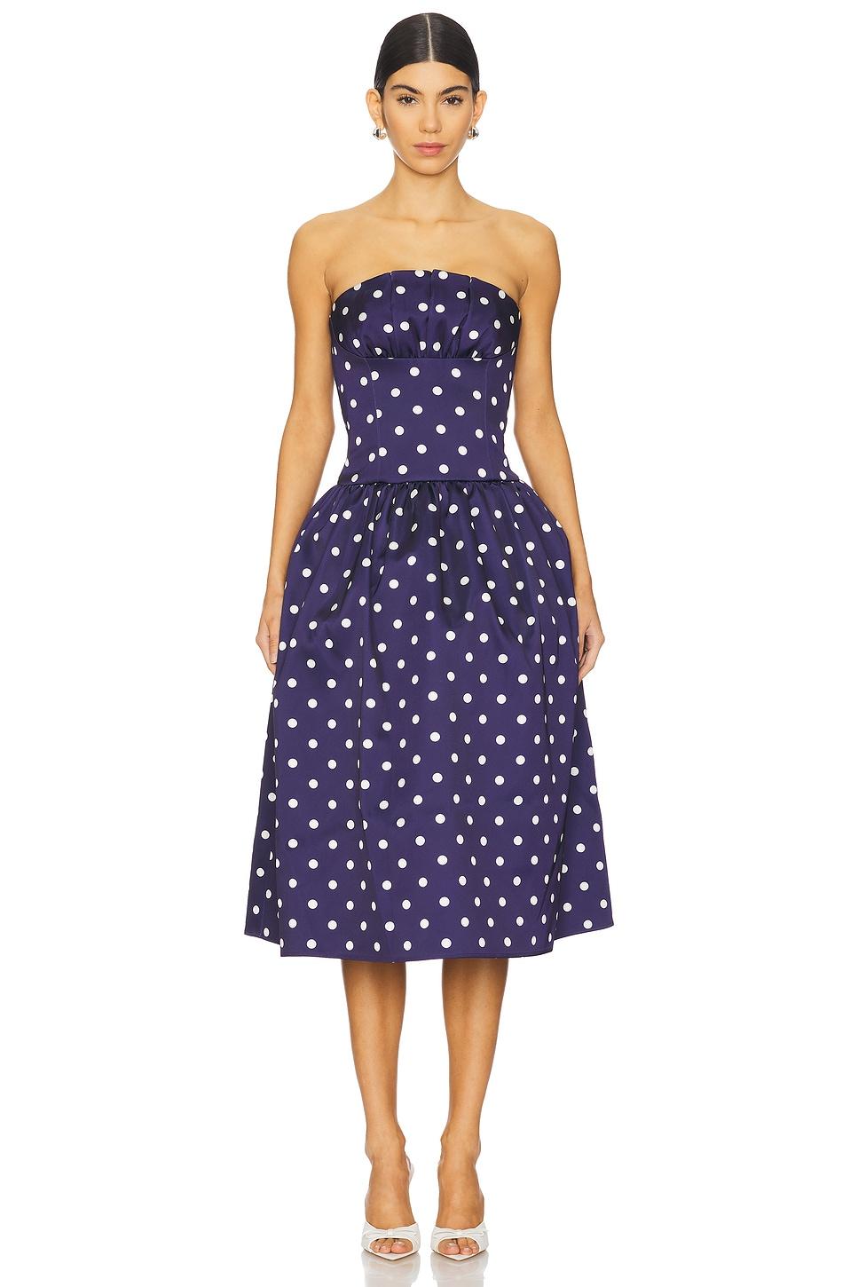 polka dot satin midi dress