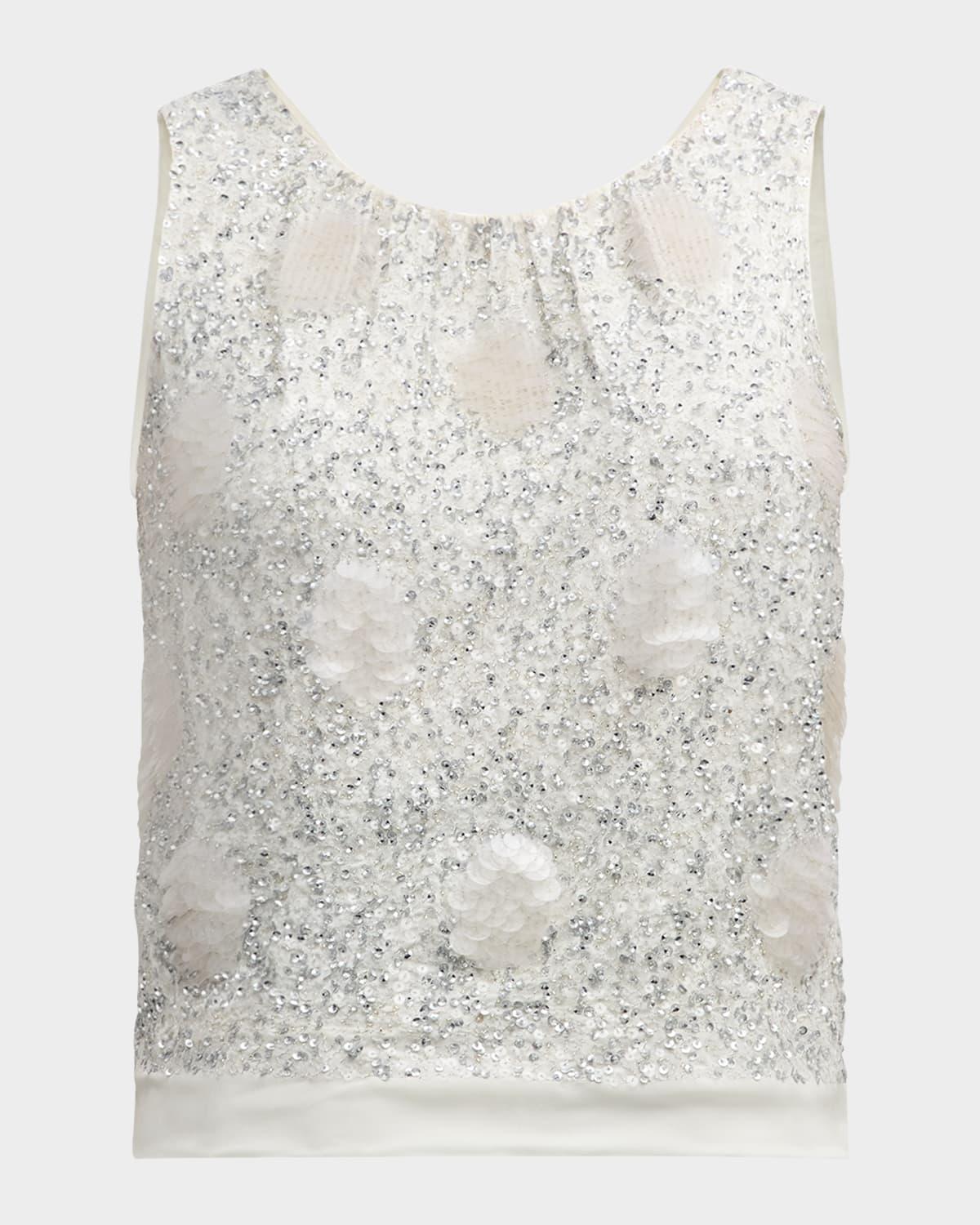 polka-dot sequin embellished sleeveless top