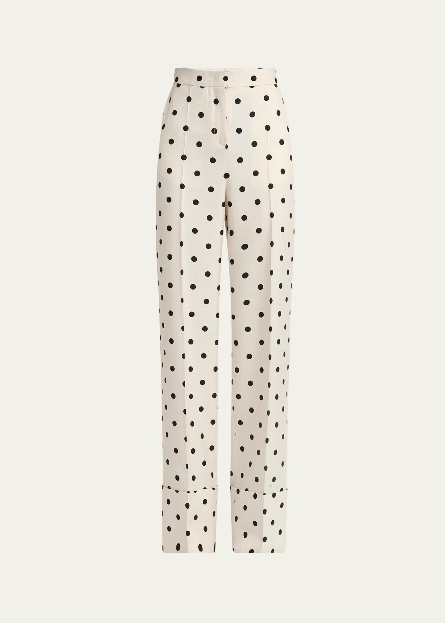 polka dot straight leg silk trousers
