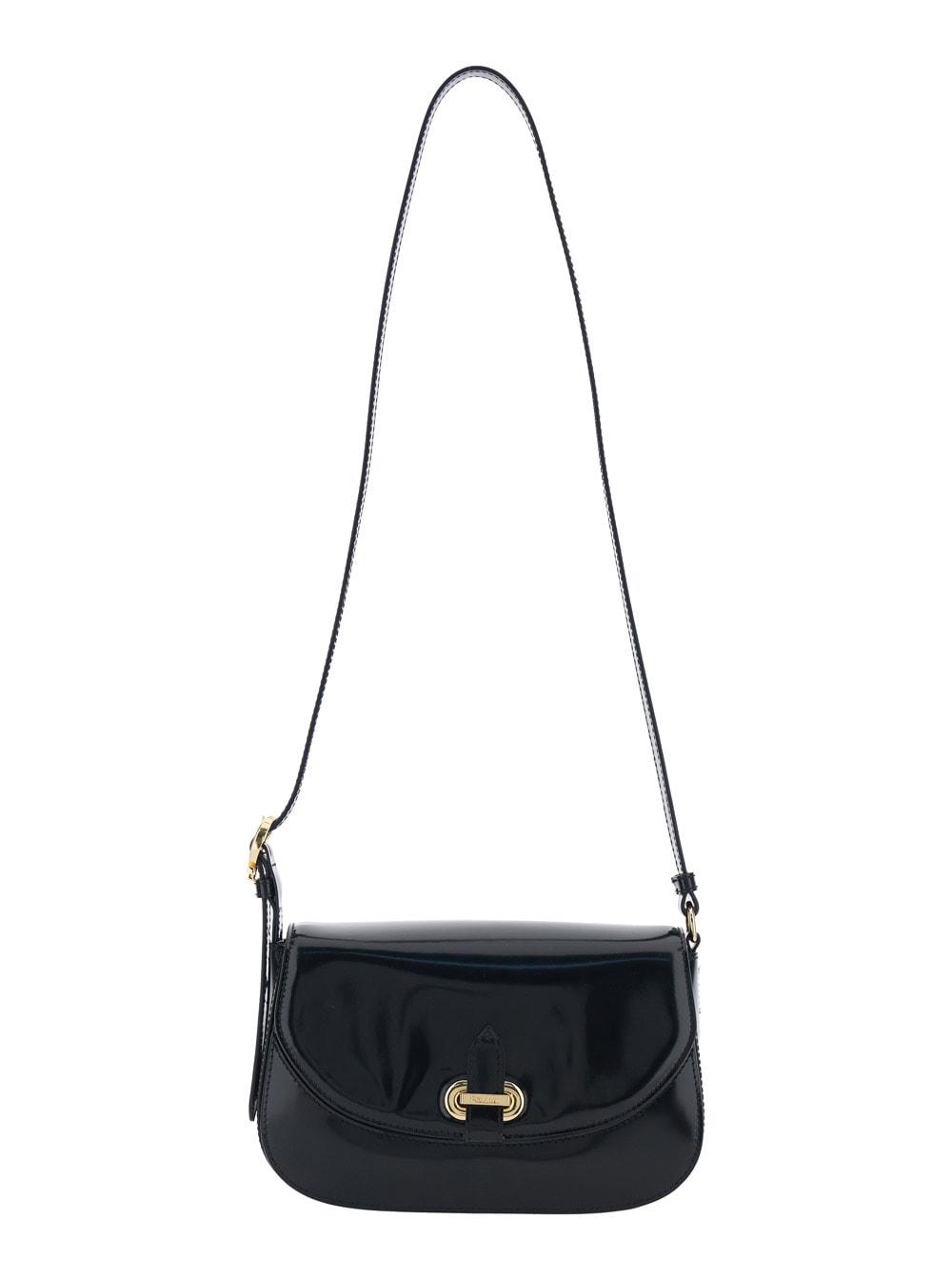 pollini black crossbody bag with adjustable shoulder strap and plaque on the front in leather woman