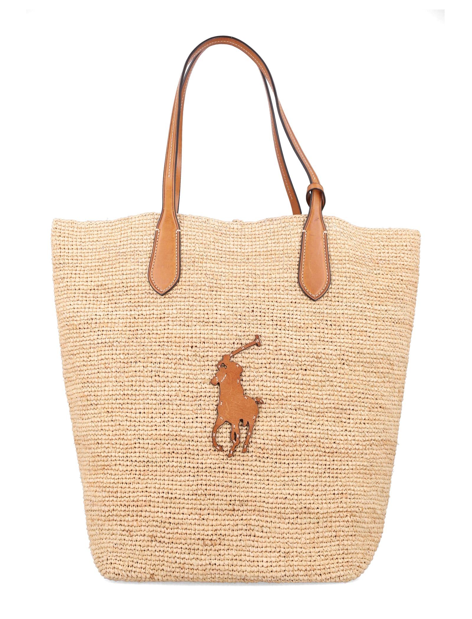 polo ralph lauren big pony large raffia tote
