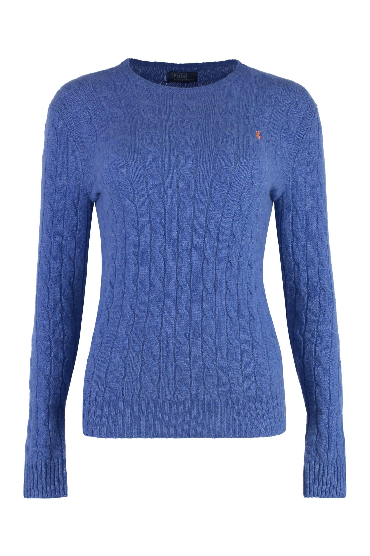 polo ralph lauren blu porto melange wool and cashmere braided sweater