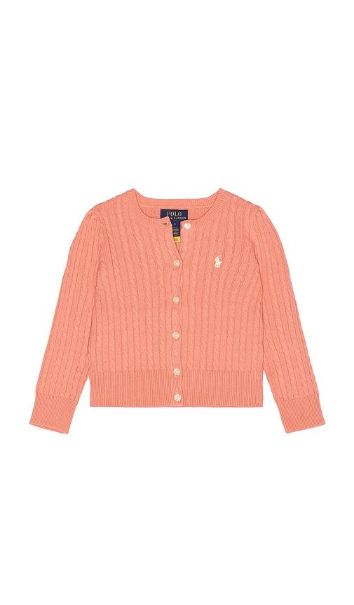 polo ralph lauren cable knit cotton cardigan in rose.