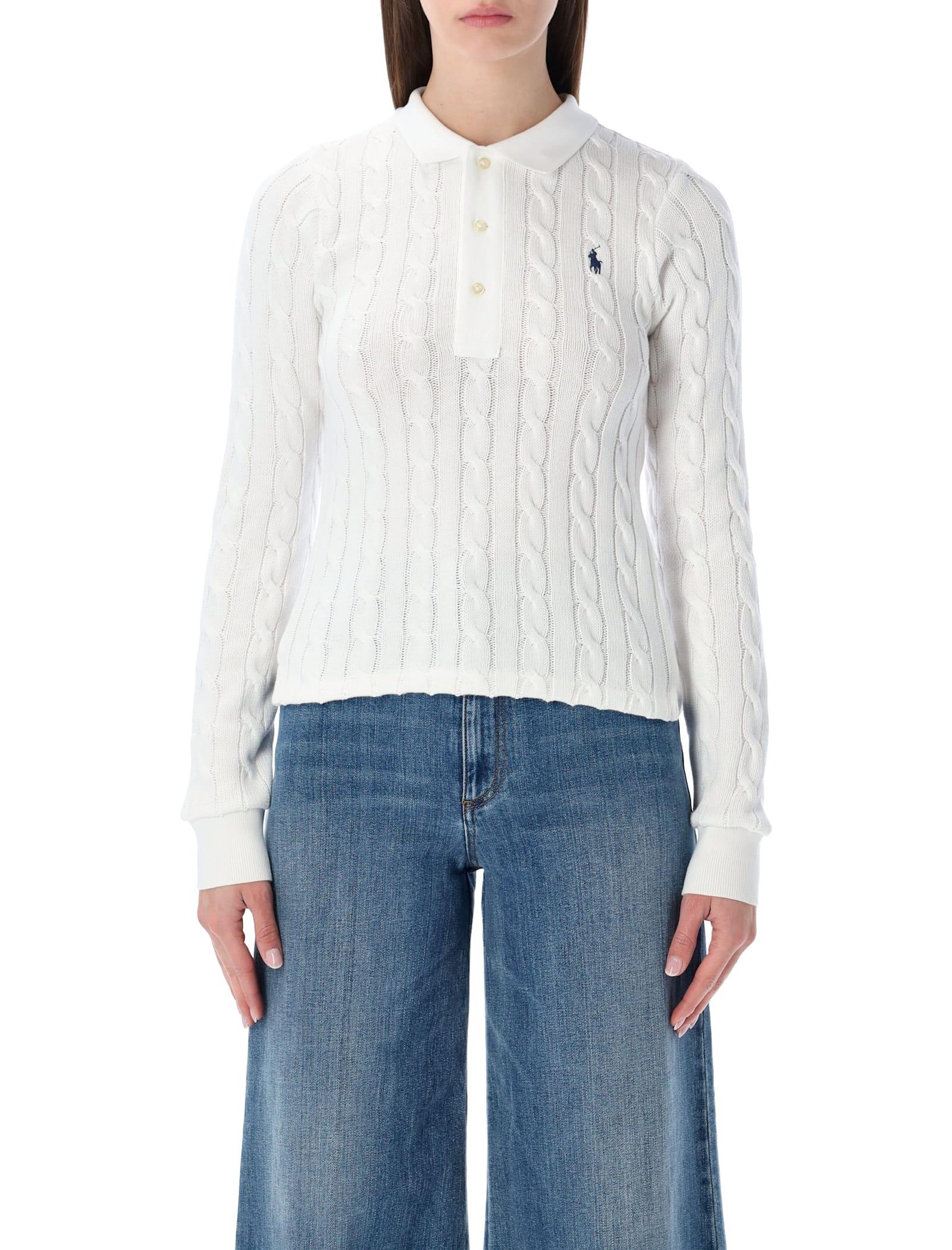 polo ralph lauren cable-knit cotton polo sweater