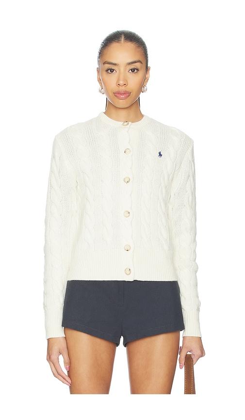 polo ralph lauren cable knit wool cashmere cardigan in cream.