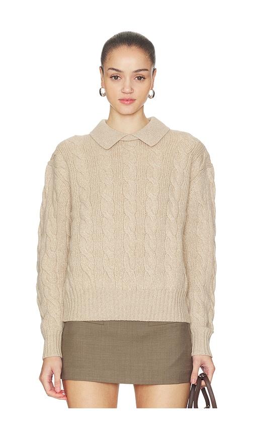 polo ralph lauren cable wool cashmere polo collar sweater in biege.