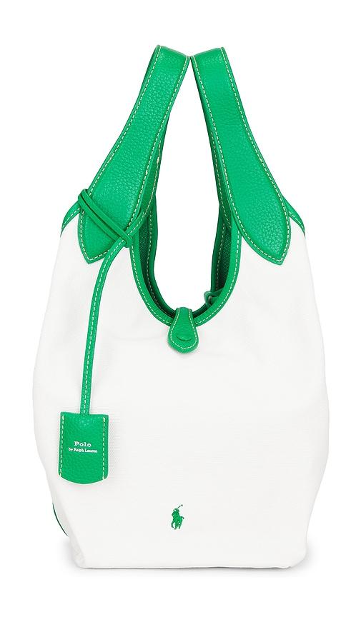polo ralph lauren canvas poly medium tote in white,green.