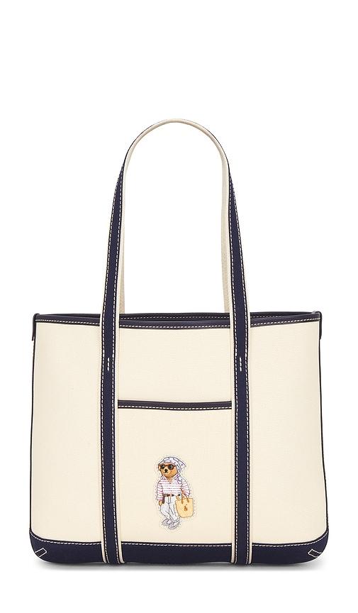 polo ralph lauren canvas tote bag in cream.