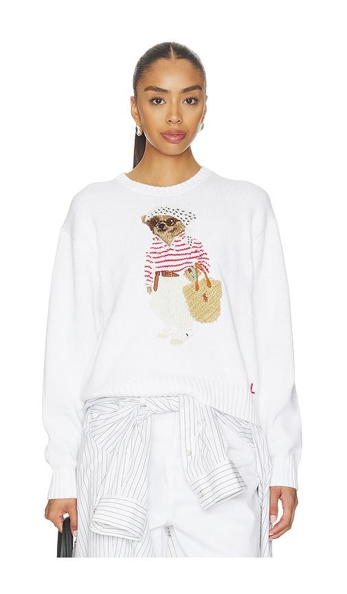 polo ralph lauren cotton bear crew neck pullover sweater in white.
