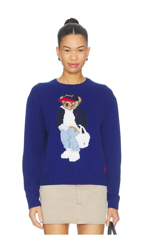 polo ralph lauren cotton bear crew pullover sweater in royal.