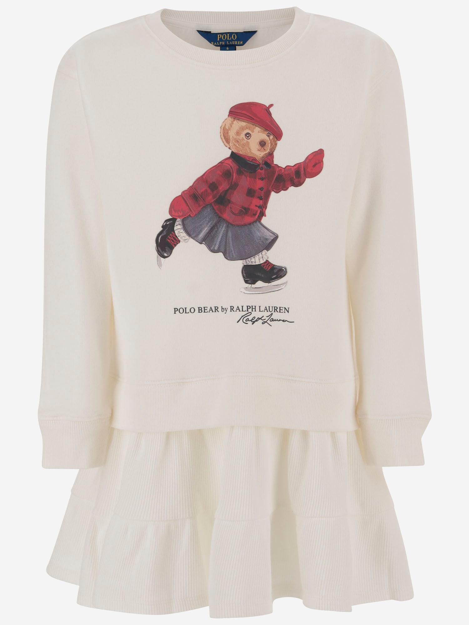 polo ralph lauren cotton blend dress with polo bear print