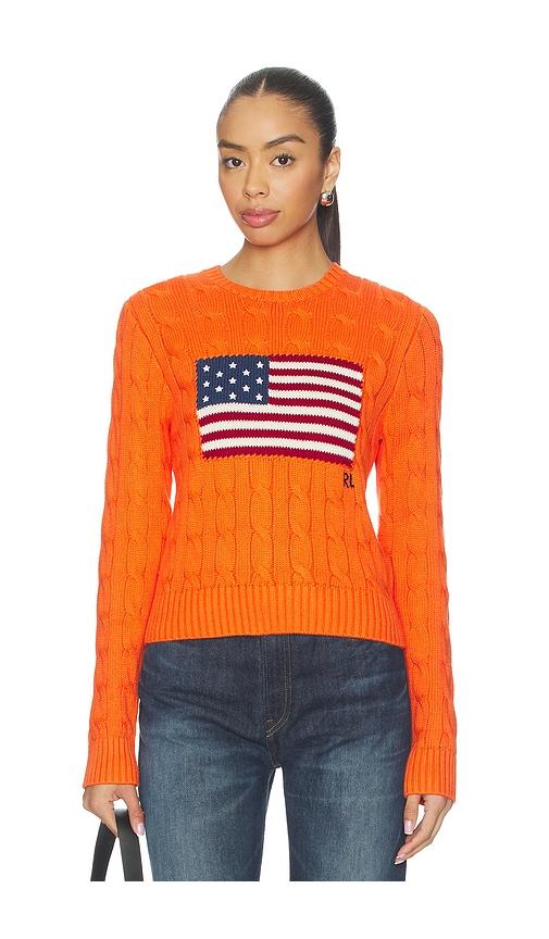 polo ralph lauren cotton crewneck pullover sweater in orange.