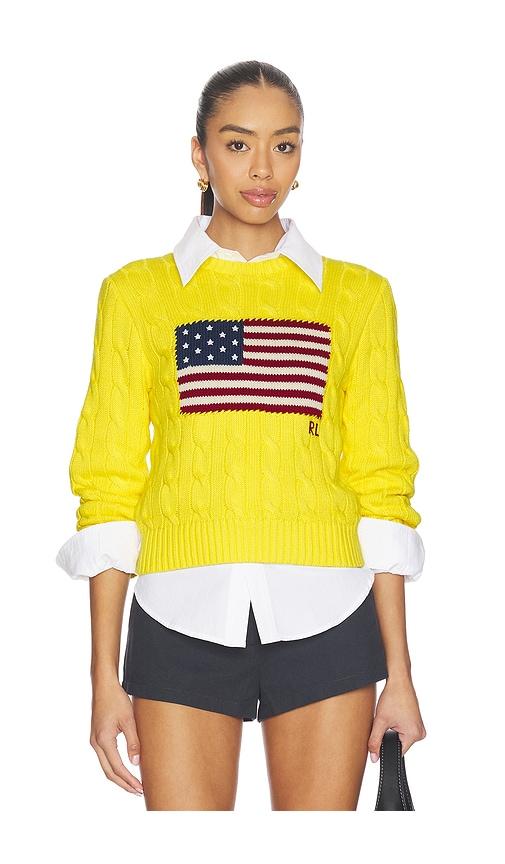 polo ralph lauren cotton crewneck pullover sweater in yellow.
