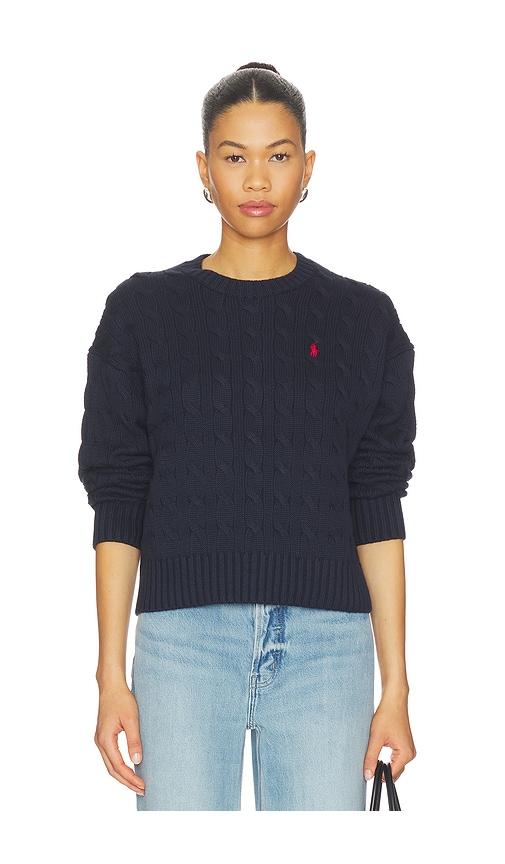 polo ralph lauren cotton crewneck sweater in navy.