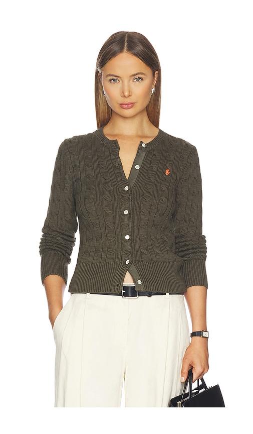 polo ralph lauren cotton long sleeve cardigan in army.