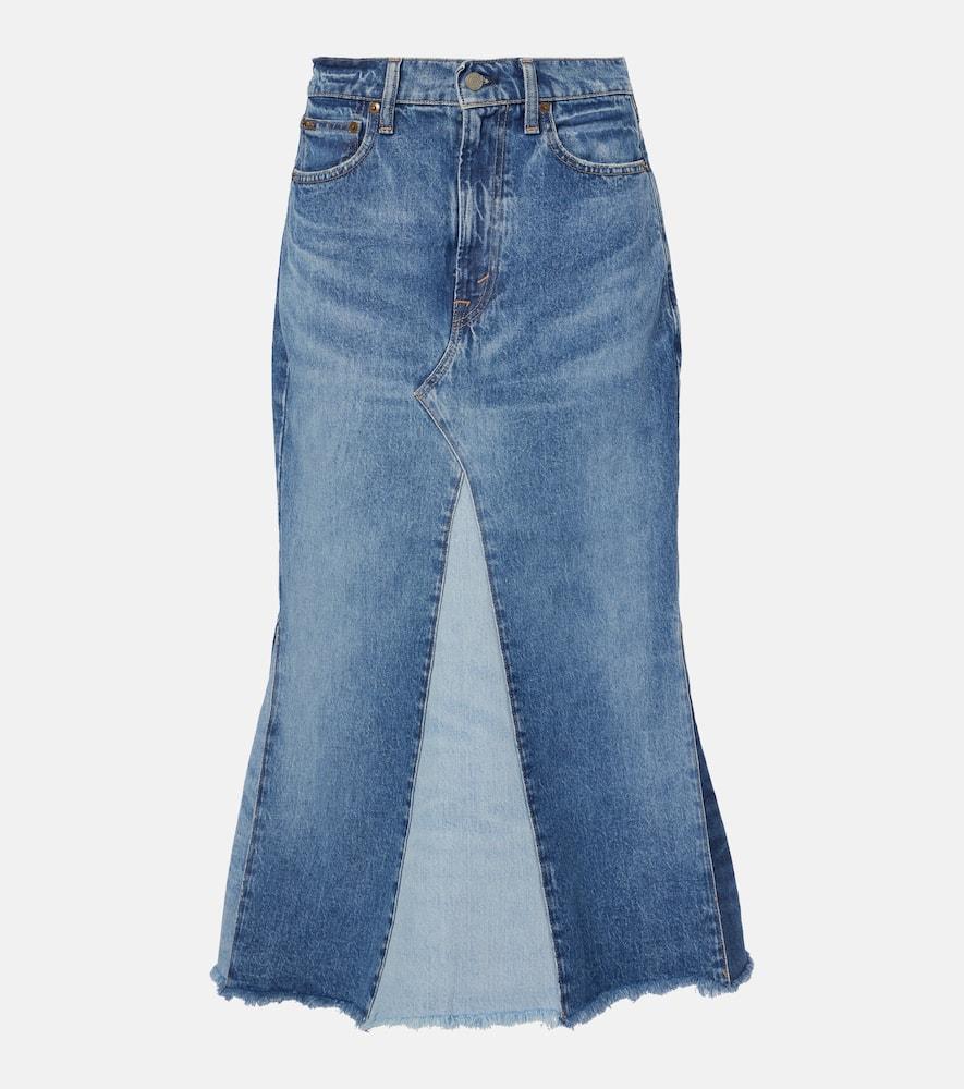 polo ralph lauren deconstructed denim midi skirt