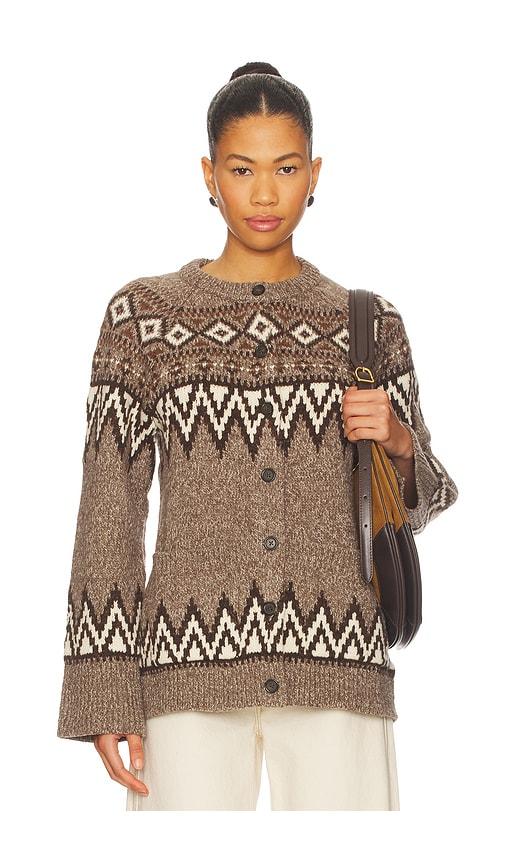 polo ralph lauren fair isle wool blend cardigan in brown.