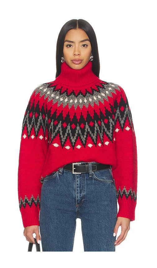 polo ralph lauren fair isle wool blend turtleneck sweater in red.