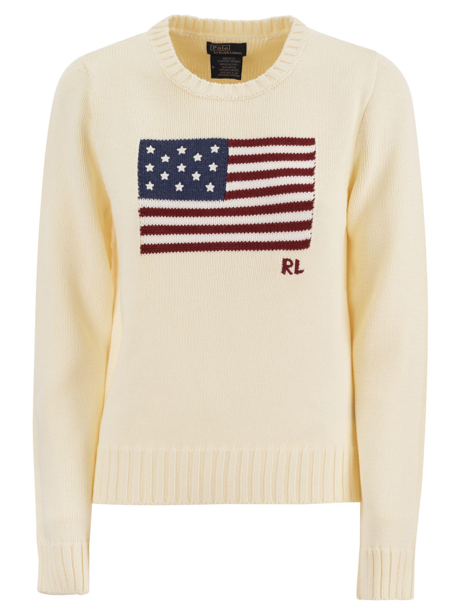 polo ralph lauren flag embroidered knit sweatshirt