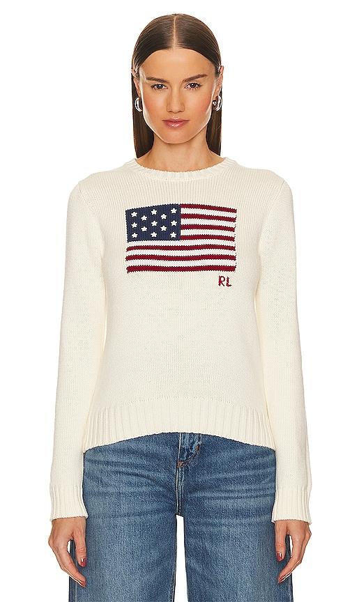 polo ralph lauren flag pullover in cream.