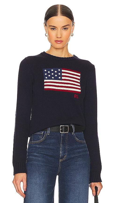 polo ralph lauren flag pullover in navy.