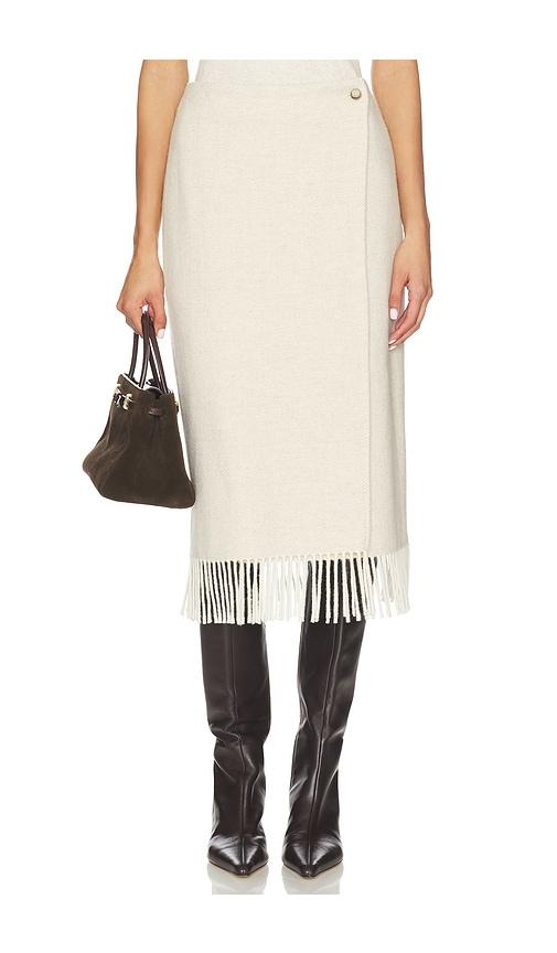polo ralph lauren fringe herringbone wrap skirt in cream.