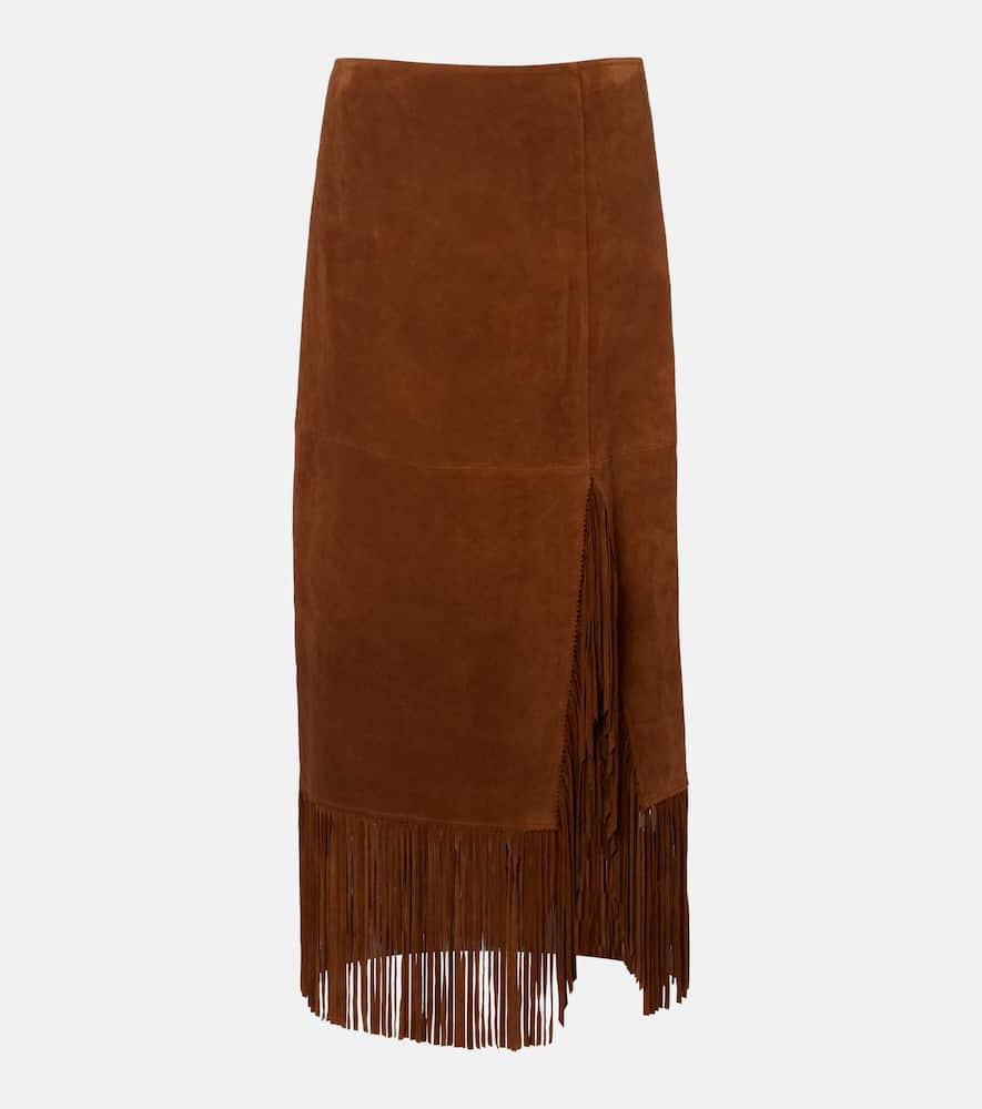 polo ralph lauren fringed suede midi skirt