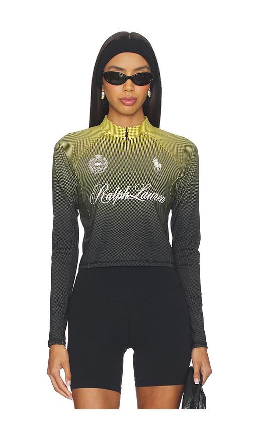polo ralph lauren graphic cropped quarter zip sweatshirt in green.