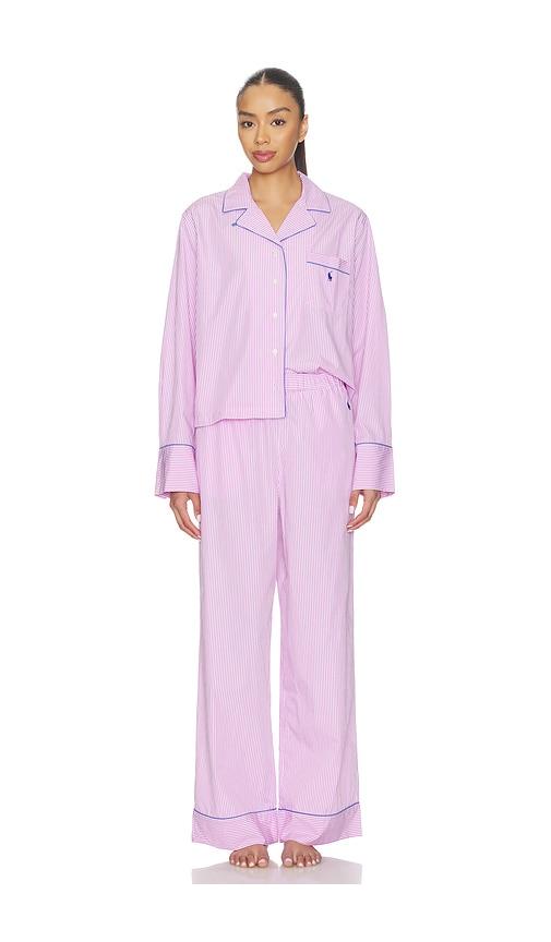 polo ralph lauren intimates core 23 pajama set with piping in pink.