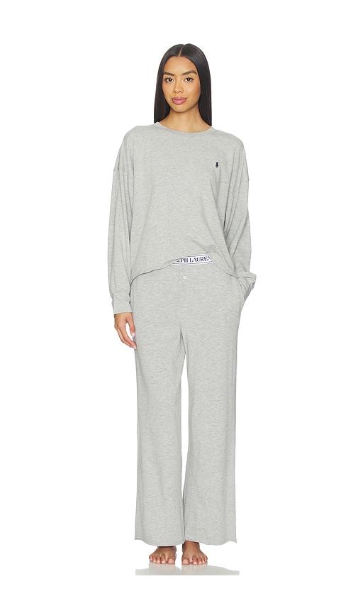 polo ralph lauren intimates crew neck & wide leg pant set in grey.