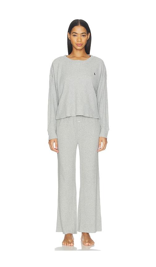 polo ralph lauren intimates crew neck wide leg pant set in grey.