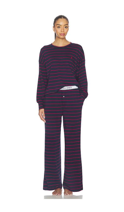 polo ralph lauren intimates crew neck wide leg pant set in navy.
