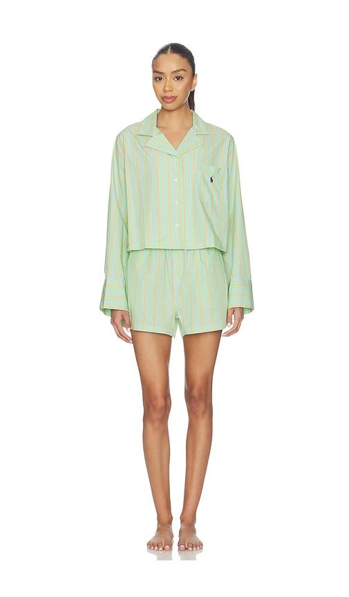 polo ralph lauren intimates crop & boxer pajama set in green.