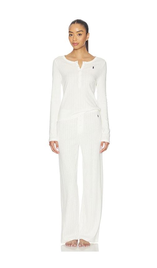 polo ralph lauren intimates henley & wide leg sleep set in cream.
