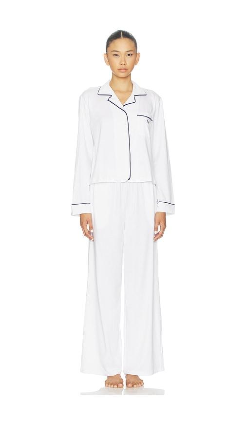 polo ralph lauren intimates long sleeve & pant pj set in ivory.