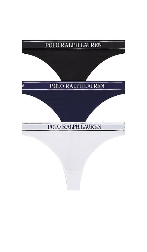 polo ralph lauren intimates midrise thong 3 pack in black,navy,white.