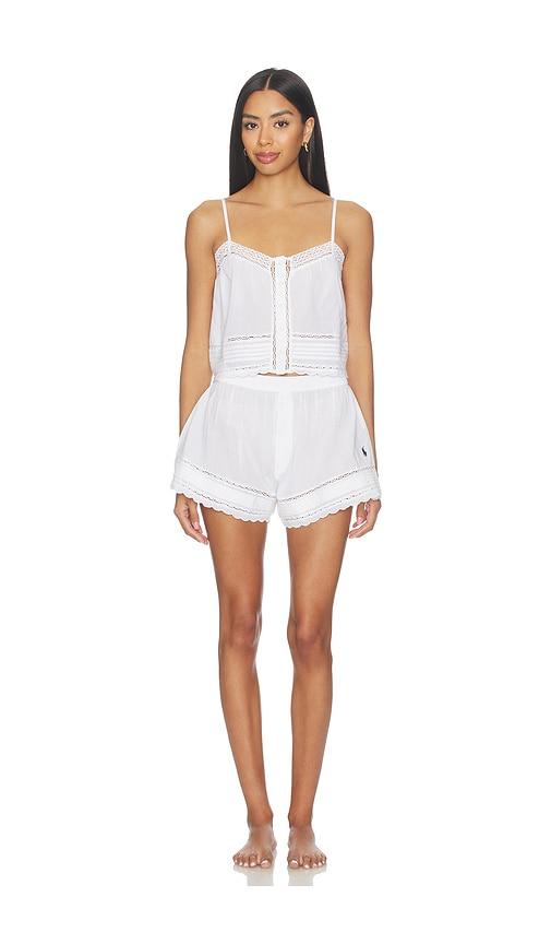 polo ralph lauren intimates polo sleep cami short set in white.
