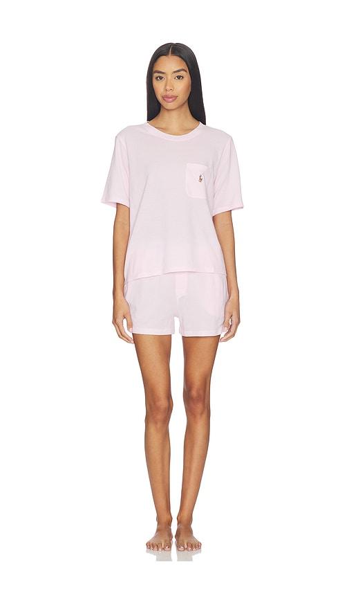 polo ralph lauren intimates short sleeve & short set in pink.