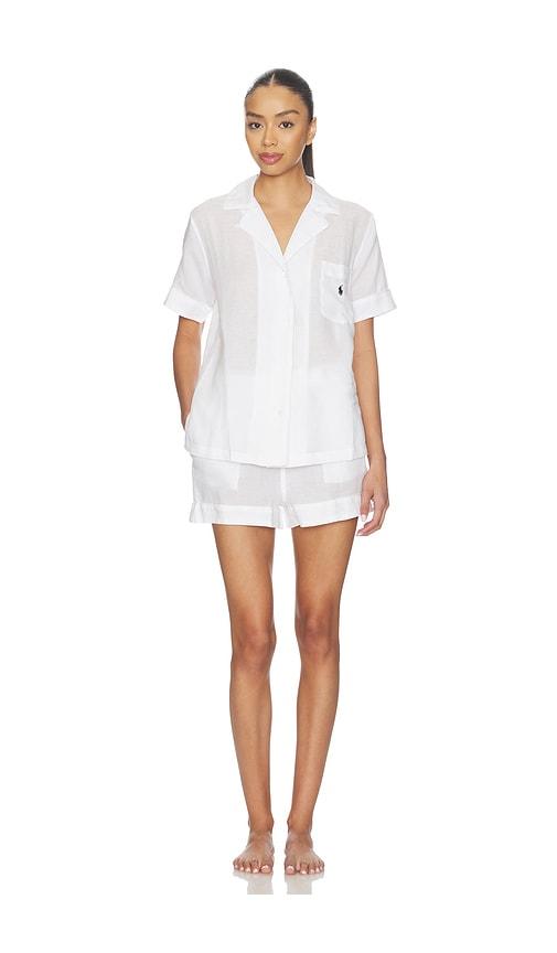 polo ralph lauren intimates short sleeve linen short set in white.