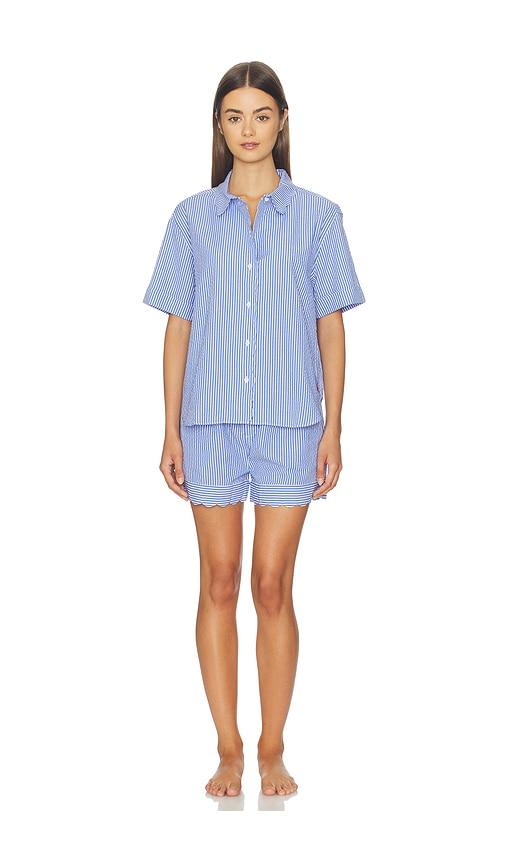 polo ralph lauren intimates short sleeve scallop short set in blue.