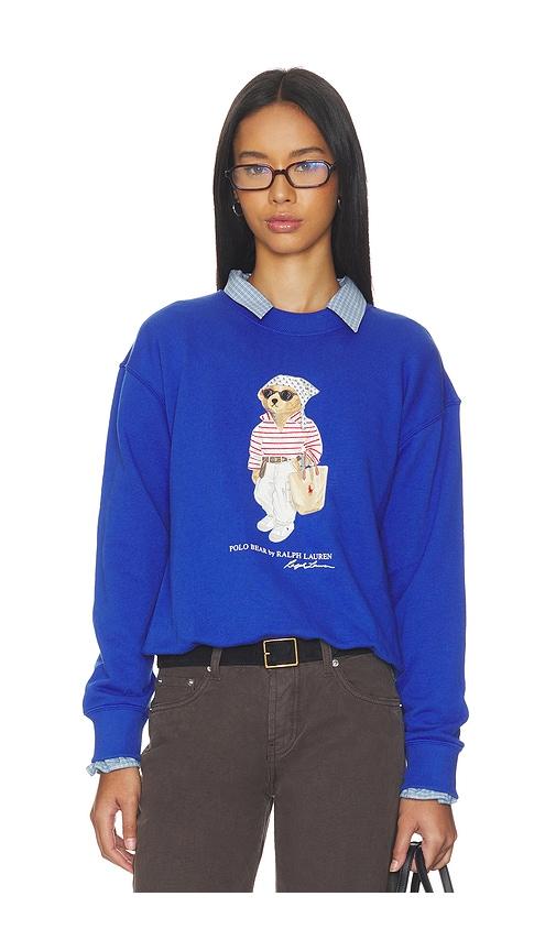 polo ralph lauren island fleece crew neck sweatshirt in royal.