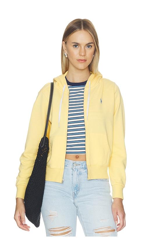 polo ralph lauren island fleece hooded full zip sweatshirt in yellow.